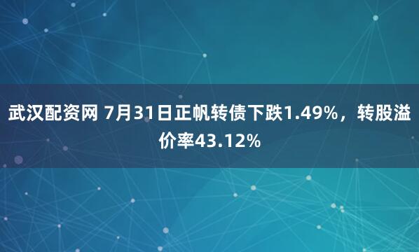 武汉配资网 7月31日正帆转债下跌1.49%，转股溢价率43.12%