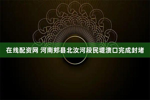 在线配资网 河南郏县北汝河段民堤溃口完成封堵